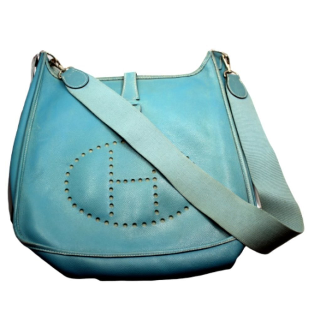 Authentic! Hermes Evelyne Blue Jean Epsom Leather PM Handbag Purse​